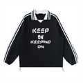 Contrast Striped Lapel Collar Sweatshirt