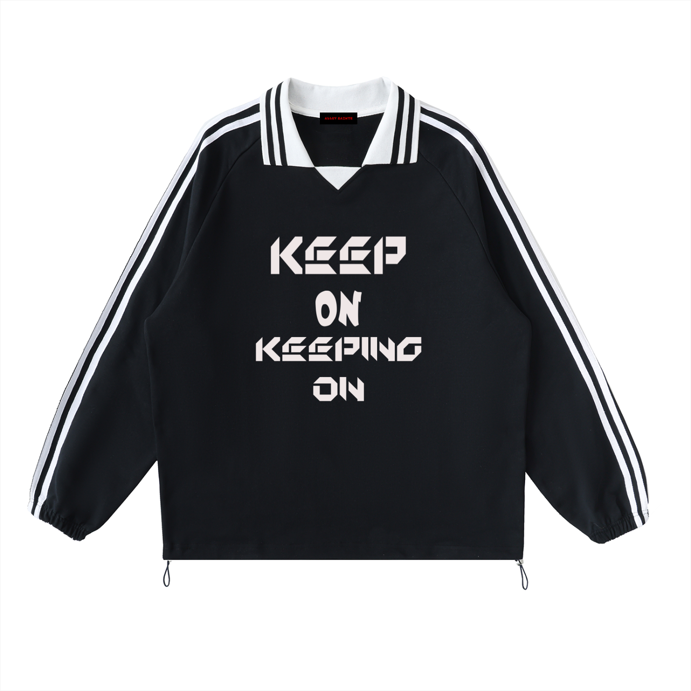 Contrast Striped Lapel Collar Sweatshirt