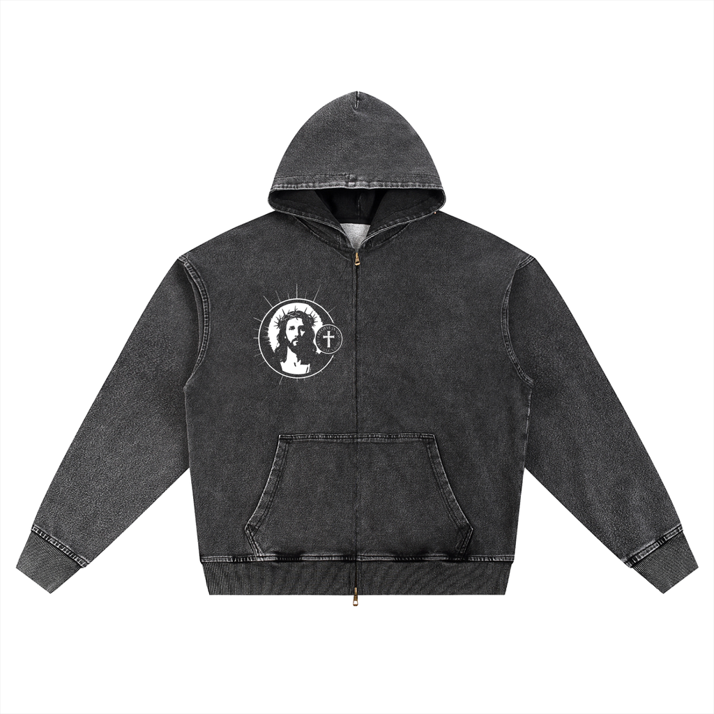 Snow Wash Oversized Zip-Up Hoodie