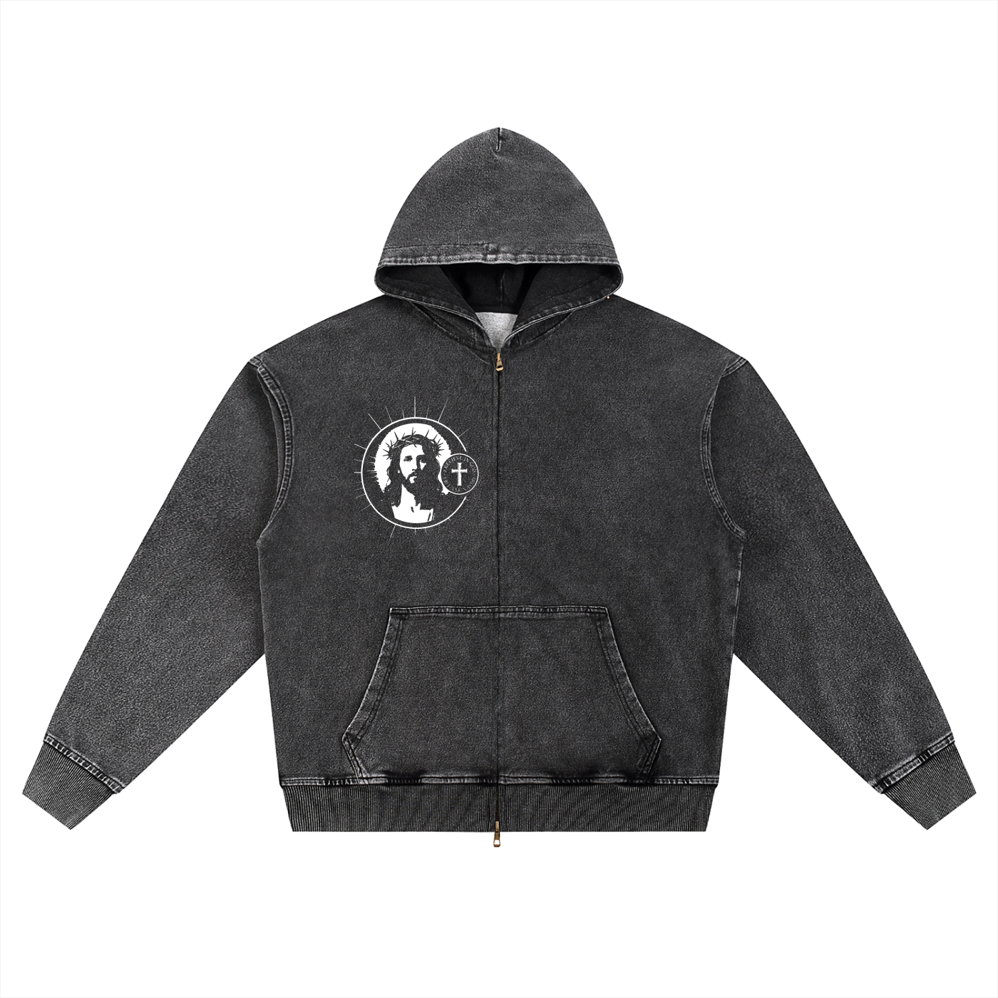 Snow Wash Oversized Zip-Up Hoodie
