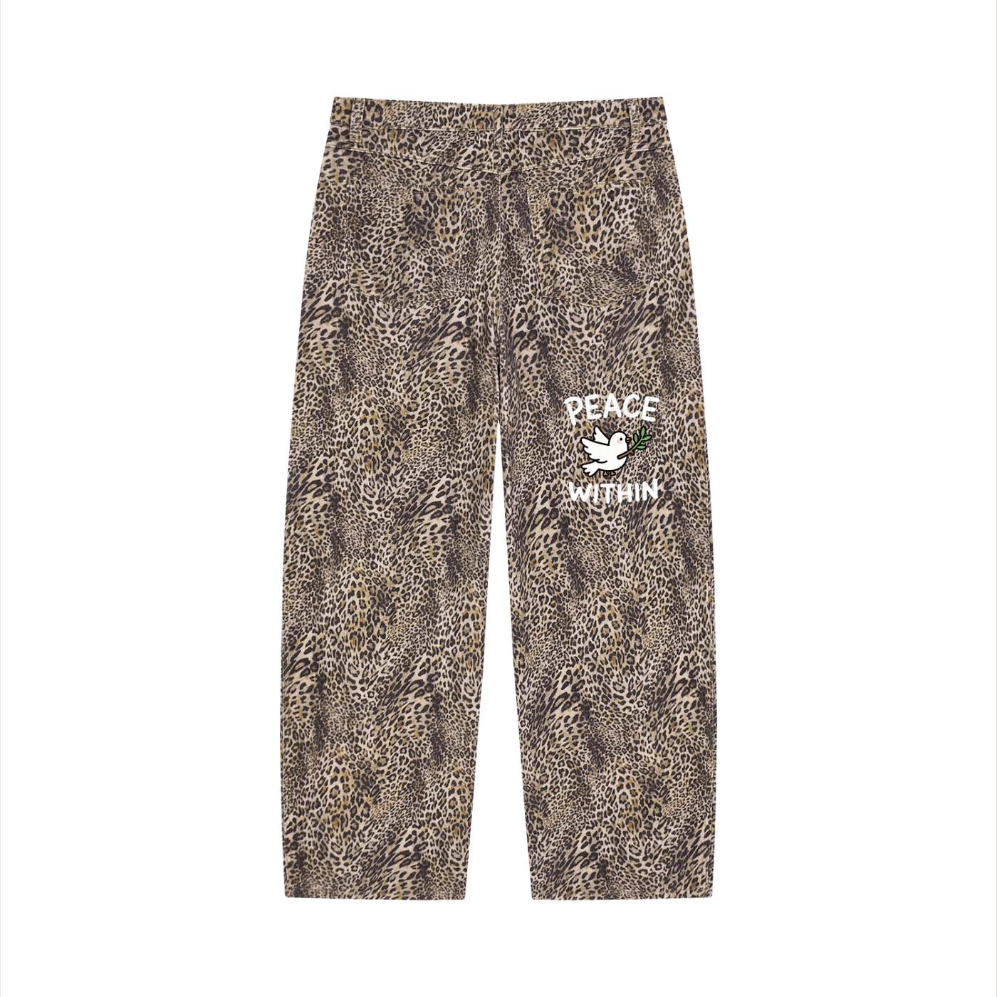Unisex Vintage Wash Leopard Wide Leg Jeans