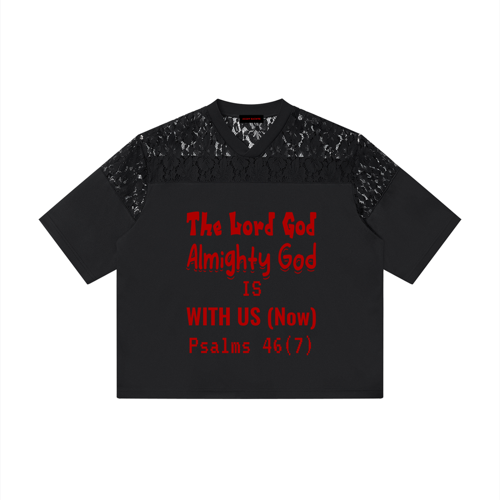 Unisex Lace Paneling V-Neck T-Shirt