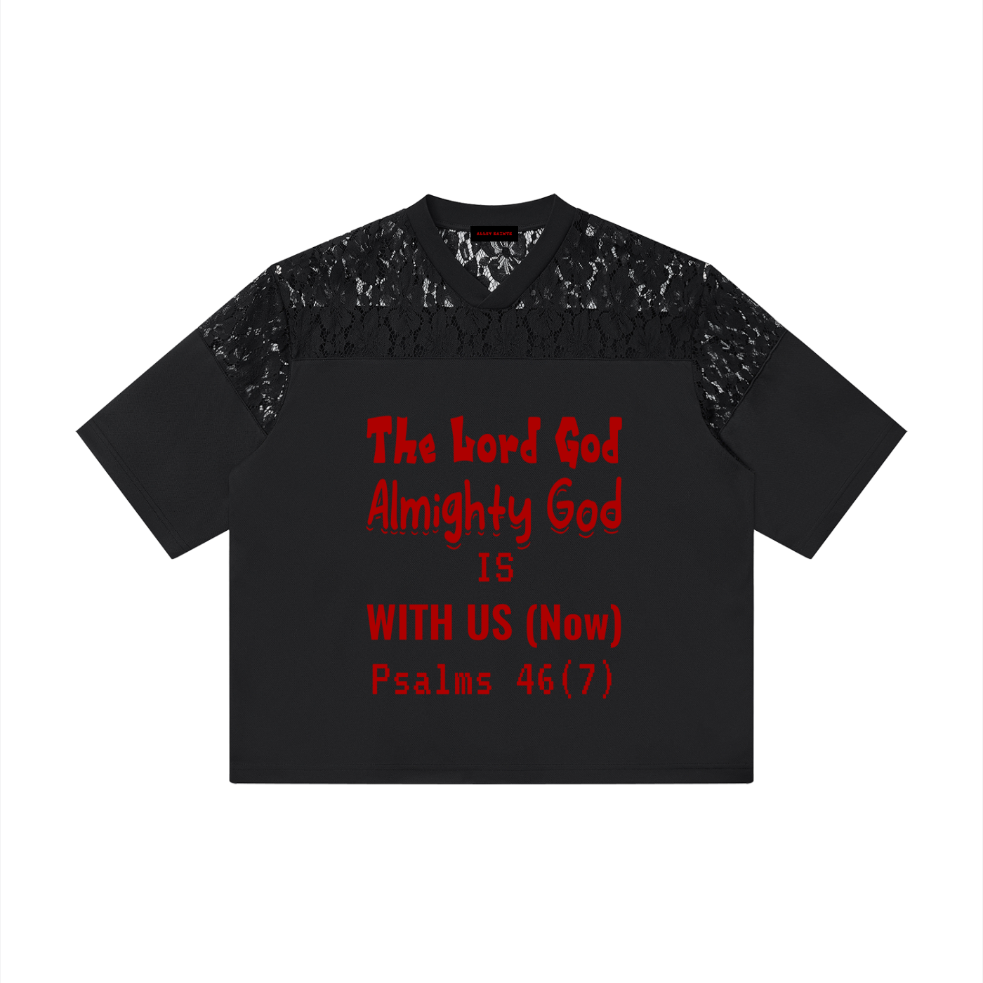 Unisex Lace Paneling V-Neck T-Shirt