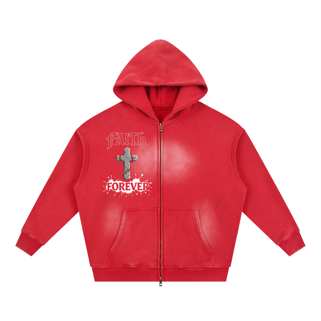 Sunfade Two-way Zipper Boxy Fleece Hoodie