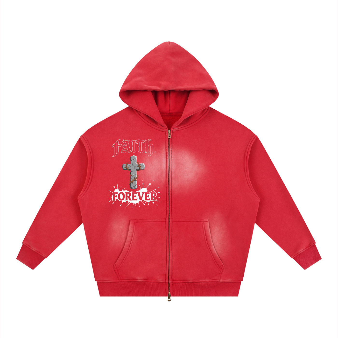 Sunfade Two-way Zipper Boxy Fleece Hoodie