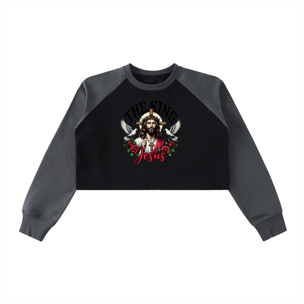 Raw-Hem Color-Block Raglan Crop Sweatshirt
