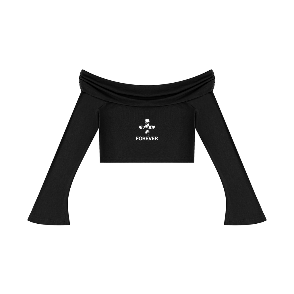 Women's Off-the-Shoulder Bell Sleeve Crop T-Shirt