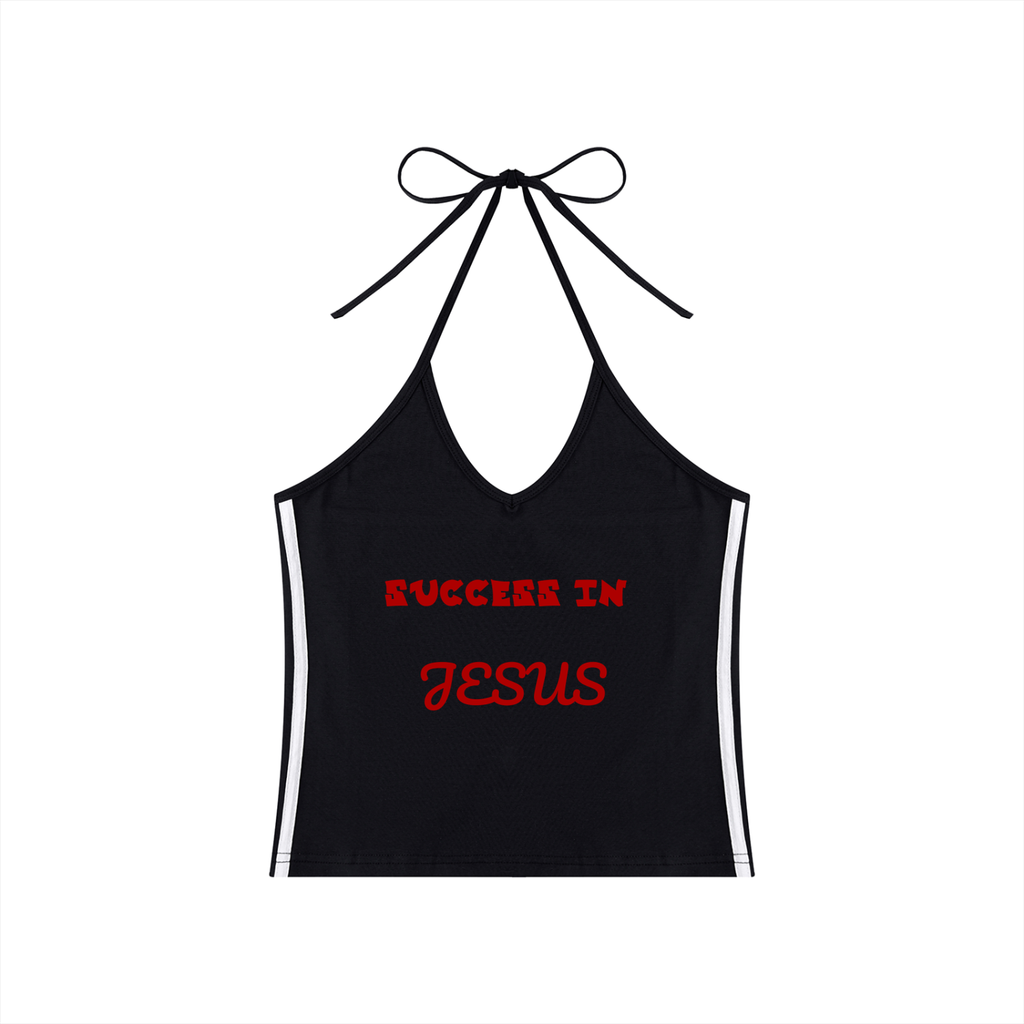 Women's Color Block Halter Crop Tank Top