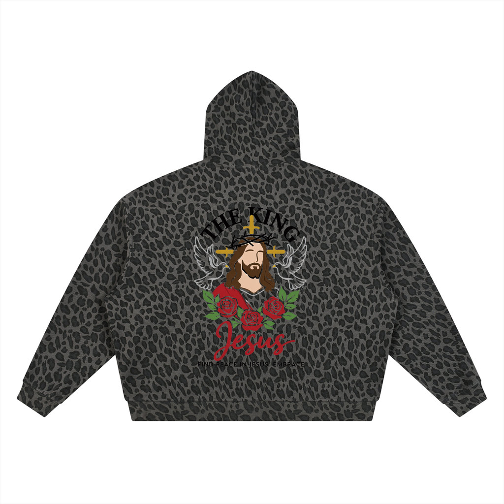 Unisex Leopard Print Waffle Full Zip Hoodie
