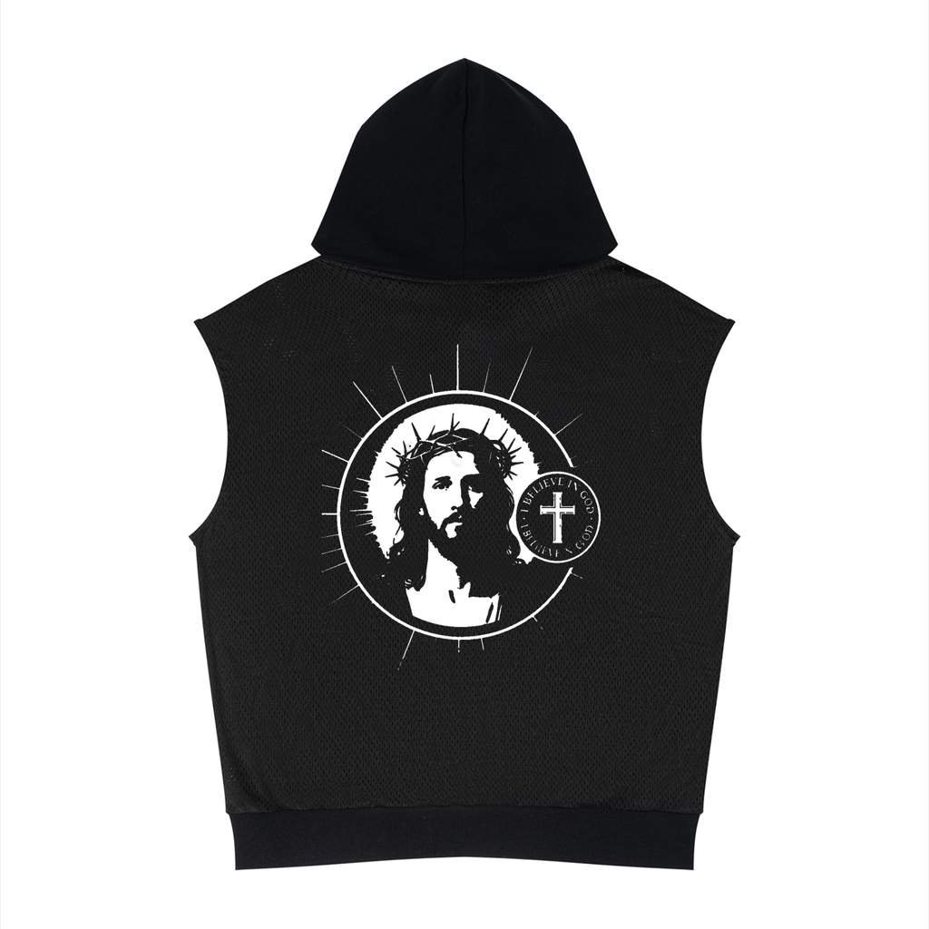 Unisex Panel Mesh Sleeveless Hoodie