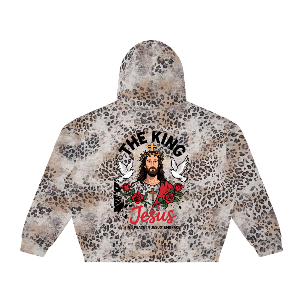 Unisex Vintage Wash Leopard Full Zip Hoodie