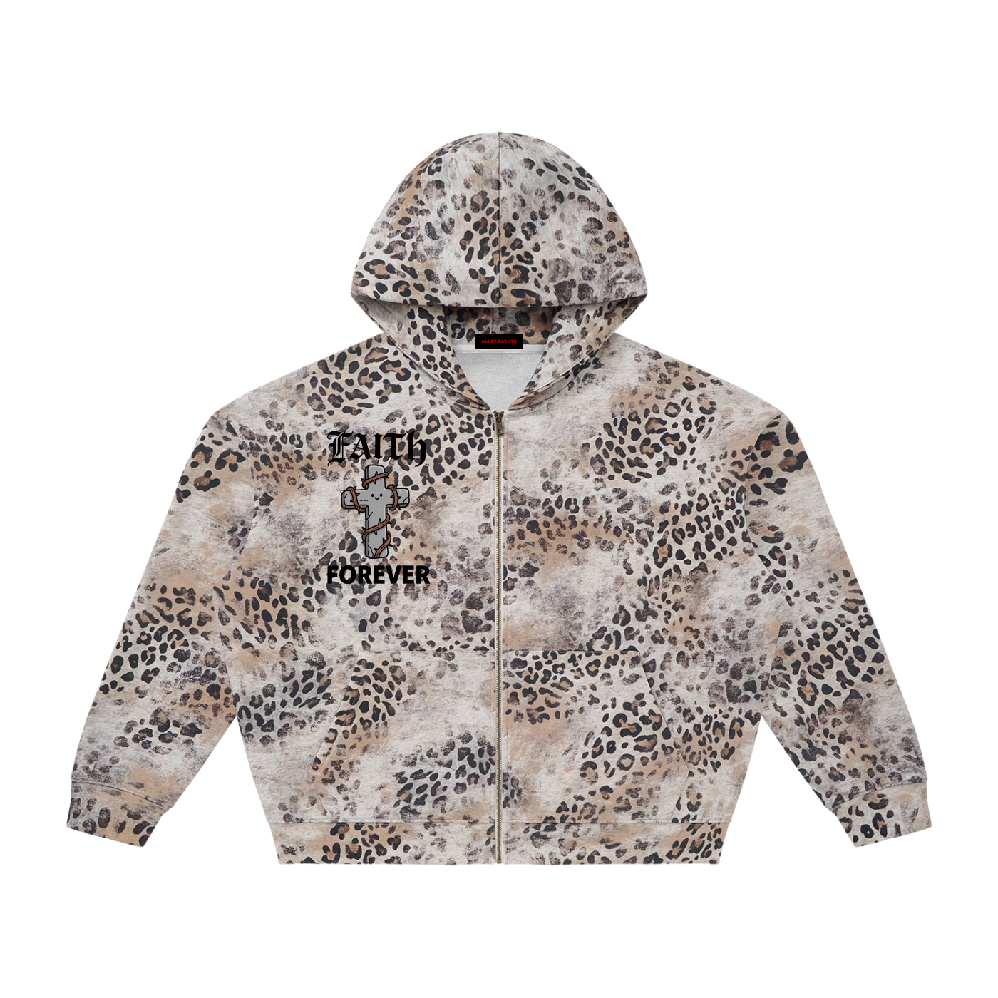 Unisex Vintage Wash Leopard Full Zip Hoodie