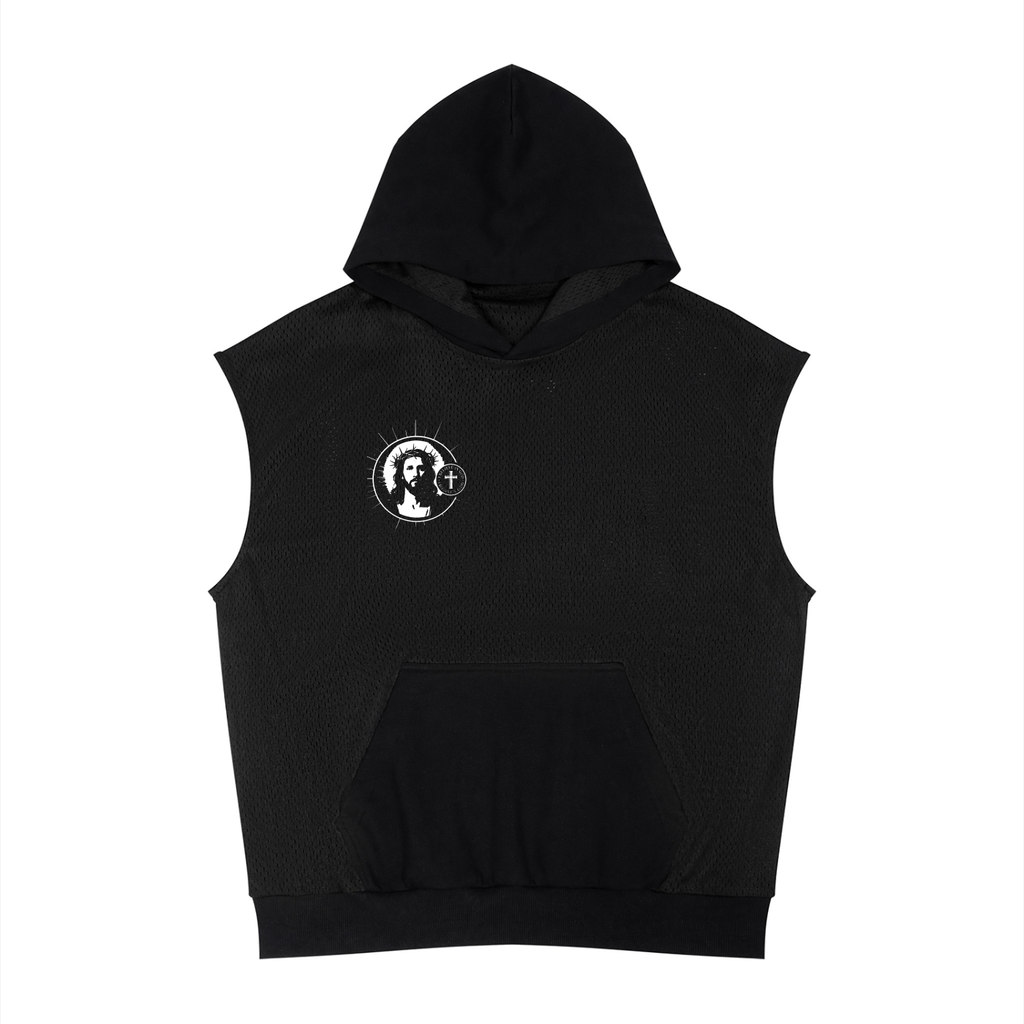 Unisex Panel Mesh Sleeveless Hoodie