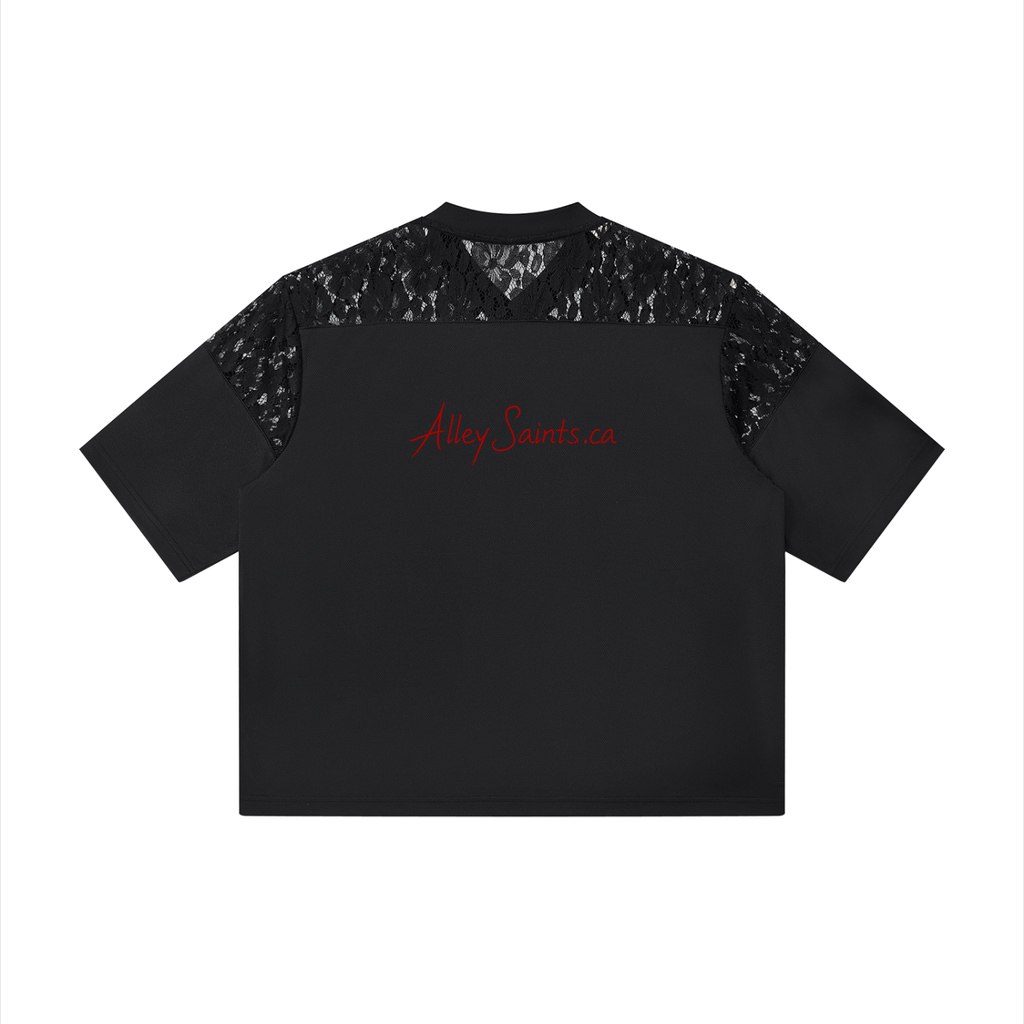 Unisex Lace Paneling V-Neck T-Shirt