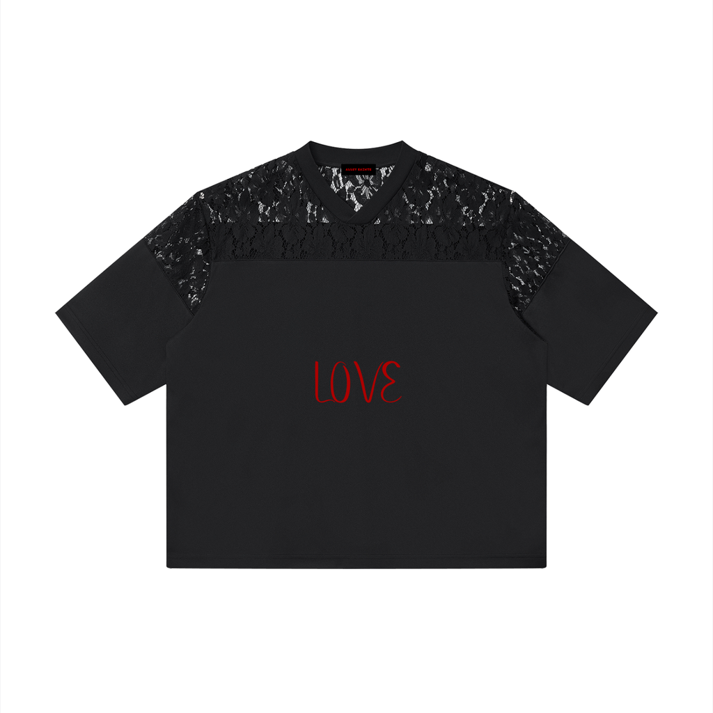 Unisex Lace Paneling V-Neck T-Shirt