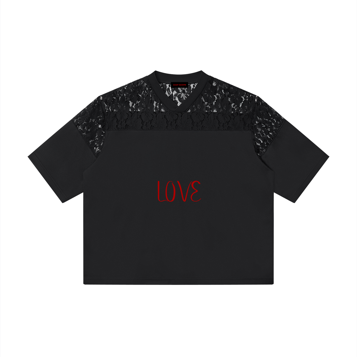 Unisex Lace Paneling V-Neck T-Shirt