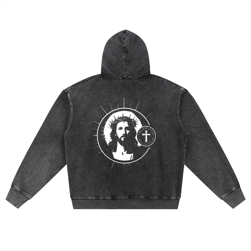 Snow Wash Oversized Zip-Up Hoodie