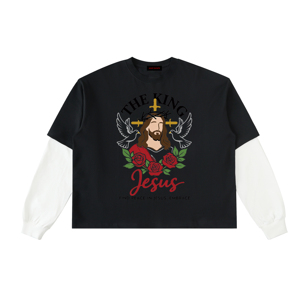 Layered Contrast Sleeve Cotton T-Shirt