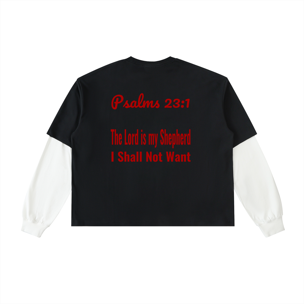 Layered Contrast Sleeve Cotton T-Shirt